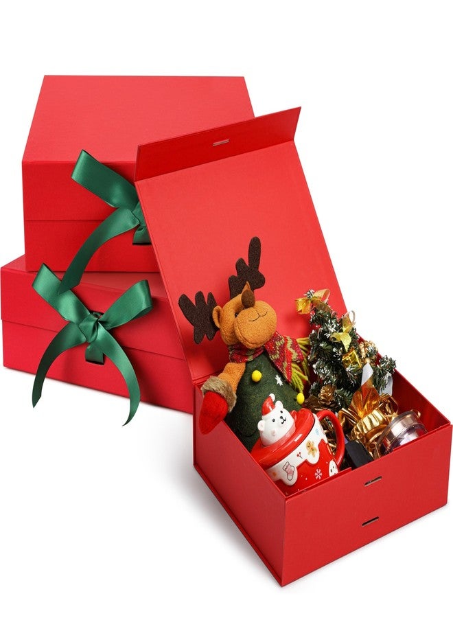 SWANGSA Red Christmas Gift Boxes with Lid for presents 10.2x8.8x3.8 Inches, Large Gift Box with Ribbon and Magnetic Closure, Collapsible Gift Box for Christmas, Wedding, Valentine's day, Birthday Gift - Image 1